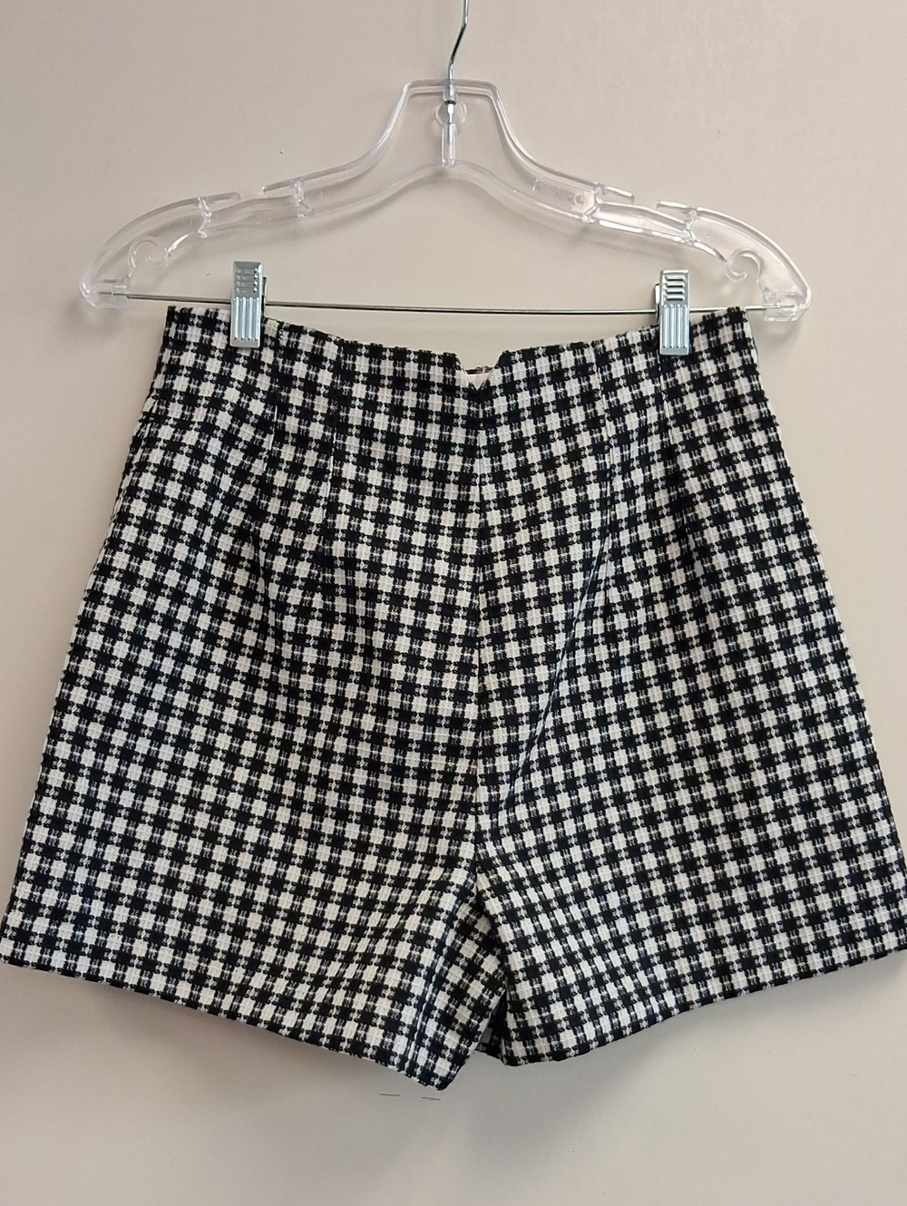 Zara Black White High Waist Tweed Shorts Size Medium - Picture 2 of 4